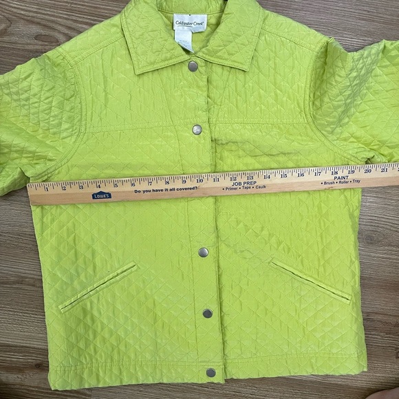 Coldwater Creek Quilted 100% Silk Green Button Front Split Cuff Jacket Size PM - Picture 7 of 7